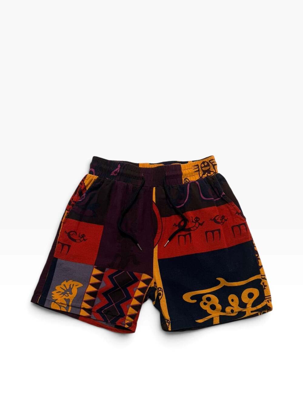 Ethnic Tribal Print Cotton Shorts Multicolor Drawstring Casual